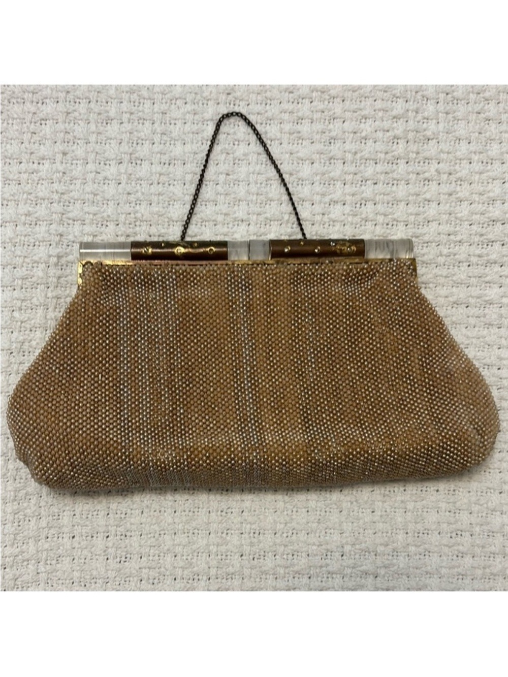 Vintage Hand Beaded Clutch by Josef satin interior lucite & metal opening